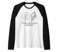 Turks e Caicos Lineart Sand Dollar Conch Sheller Maglia con Maniche Raglan