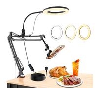 Turmegtt Treppiede per telefono cellulare con LED anello luminoso (10,24"), alimentato tramite USB, 3 modalità di colore, illuminazione rotante a 360° per fotocamera, trucco, trasmissione in diretta