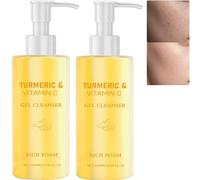 Turmeric Face Wash con vitamina C, detergente schiumoso per il viso per donne e uomini, sbiancante un tono della pelle uniforme, gel esfoliante delicato, idratazione profonda lenisce la pelle (2 pezzi