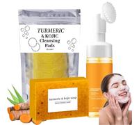 Turmeric Face Wash with Brush, KojicAcid and Turmeric Soap, Turmeric Facial Cleanser, Turmeric Wash and Care 3 Piece Set for Face & Body (1Set)