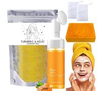 Turmeric Face Wash with Brush, Turmeric Wash and Care 3 Piece Set, Turmeric Exfoliating Face Scrub Pads