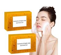 Turmeric Kojic Acid Soap, Lemon Kojic Acid Soap, Natural Handmade Soap, Facial And Body Shower Soap, Lemon Turmeric & Kojic Acid Brightening Soap,Deep Cleansing & Smoothing Skin (2pcs)