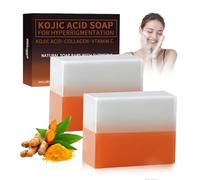 Turmeric & Kojic Acid Soap,Sapone Artigianale alla Curcuma e Acido Kojic - Sapone Schiarente Viso e Corpo - Contro le Macchie Scure - Idratante - Per Tutti i Tipi di Pelle(100g x 2)