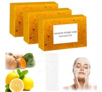 Turmeric Soap Bar, Honey Glow Lemon Turmeric Kojic Acid Soap Bar, Turmeric and Kojic Soap Bar, Turmeric Soap for Face and Body, Skin Care Soap for All Skin Types (3,Zenzero)