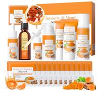 Turmeric & Vitamin C Skincare Set, Face Skin Care Routine Set with Serum, Toner, Cleanser, Eye Cream, Face Cream, Soap Bar, Mud Mask, Viso Oil and Hair Oil, Bath Boom (21 pz, Turmeric & Vitamin C)