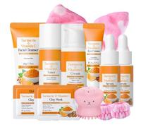 Turmeric Vitamina C Skin Care Set - Skincare Set per la cura del viso da donna con detergente per il viso, tonico per il viso, siero, crema per gli occhi, crema per il viso - Set regalo