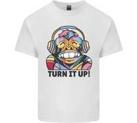 Turn It Up Monkey DJ Cuffie Musicali Maglietta Per Bambini Ragazzi E Ragazze