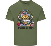 Turn It Up Monkey DJ Cuffie Musicali Uomo Cotone T-Shirt Tee Top