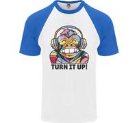 Turn It Up Monkey DJ Cuffie Musicali Uomo S/S Maglietta Baseball