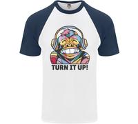 Turn It Up Monkey DJ Cuffie Musicali Uomo S/S Maglietta Baseball
