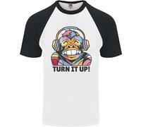 Turn It Up Monkey DJ Cuffie Musicali Uomo T-Shirt S/S Da Baseball