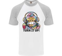 Turn It Up Monkey DJ Cuffie Musicali Uomo T-Shirt S/S Da Baseball