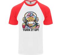 Turn It Up Monkey DJ Cuffie Musicali Uomo T-Shirt S/S Da Baseball