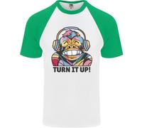 Turn It Up Monkey DJ Cuffie Musicali Uomo T-Shirt S/S Da Baseball