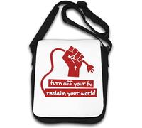 Turn Off Your Tv Reclaim Your World Revolution Fist Borsa a tracolla bianca