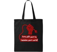 Turn Off Your Tv Reclaim Your World Revolution Fist Borsa tote in cotone ecologico naturale nero, Nero , Taglia unica