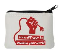 Turn Off Your Tv Reclaim Your World Revolution Fist - Portamonete in neoprene, 10 x 11 cm, colore: Bianco