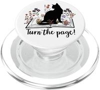 Turn the Page Books & Cats Black Cat Women Floral Book Lover PopSockets PopGrip per MagSafe