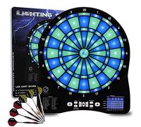 Turnart Bersaglio elettronico per freccette, bersaglio elettronico con quadrante illuminato a LED, 6 freccette, soft,elettronica (blue)