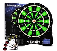 Turnart Bersaglio elettronico per freccette, bersaglio elettronico con quadrante illuminato a LED, 6 freccette, soft,elettronica (green)