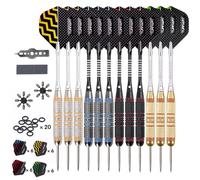 Turnart Freccette Professionali in Acciaio, 12 Pezzi, 24 Grammi, Freccette Professionali, in Acciaio, Set da 12 fusti in Alluminio con 24 Alette e 20 Anelli in Gomma Anti Allentati (Oro)