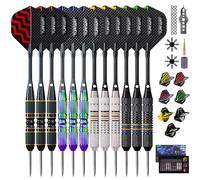 Turnart Set di freccette con punta in metallo - Set di freccette con punta in acciaio, set professionale di freccette in metallo, set da 12 pezzi da 24 grammi, 20 anelli a O in alluminio, 24 alette