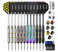 Turnart Set di freccette con punta in metallo - Set di freccette professionali in metallo, 12 pezzi da 24 grammi, set di freccette con elegante custodia in alluminio, 9 alette extra