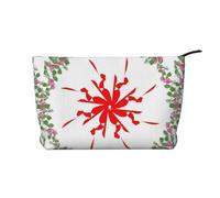 Turning Green Leaves and Red Flowers Chiusura con cerniera Borsa per il trucco in velluto a coste Organizer multifunzionale 22x7x17cm per Viaggi Campeggio Vacanze Fitness, Nero , Taglia unica