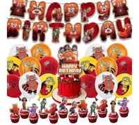 Turning Red Theme Children Birthday Party Decor Balloons Banner Cake Topper Set