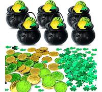 TURNMEON St Patricks Day - Pentola d'oro, 6 bollitori per calderone con 72 trifoglio di plastica monete d'oro 138 coriandoli per feste forniture per San Patrizio, decorazione per la casa e interni
