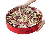 Turntable Snack Holder - 7 Division Platter, Multi Compartment Box for Food Storage, Serving Tray with Lid and Handle, Kitchen Accessory, Party Container for Outdoor Event and Gathering