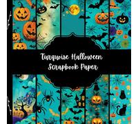 Turquoise Halloween Scrapbook Paper, Spooky Junk Journal Paper, Scary Decorative Paper, DIY Projects, Origami, Collage Sheets, Decoupage Paper, 10 Designs, Double Sided
