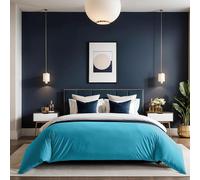 Turquoise Ranforce - Copertina per trapunta singola, 135 x 200 cm, 100% cotone, 155 thread Count, chiusura a bottoni, lavabile in lavatrice a 30 °C, morbido e durevole