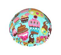 Turquoise Sweet Treats Cupcake Cuffia da impermeabile a compressione con orlo elasticizzato Design reversibile per Cuffia per dormire per tutte le lunghezze di capelli