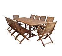 TURRIS - set tavolo in alluminio e teak cm 180/240 x 100 x 74 h con 8 sedie e 2 poltrone Mulier
