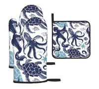 TurrtlePattern - Set di 3 guanti da forno e presine stampati a tema mare, guanti da cucina e cuscinetti caldi per cucinare grigliate