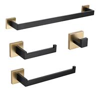 TURS 4-Piece Bathroom Hardware Set Black and Brushed Gold Towel Bar Holder Set Stainless Steel Bathroom Accessory Set Wall Mounted