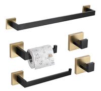 TURS Accessori Bagno Set Completo Set di 5 accessori da bagno in acciaio inox opaco nero e oro spazzolato porta asciugamani porta asciugamani e 2 ganci per asciugamani