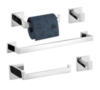 Turs Set Di 5 Accessori Da Bagno In Acciaio Inox Opaco Nero E Oro Spazzolato Porta Asciugamani Porta Asciugamani E 2 Ganci Per Asciugamani, Montaggio A Parete In Acciaio Inox(argento Brillante)