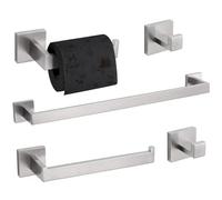TURS Set di 5 accessori da bagno in acciaio inox opaco nero e oro spazzolato porta asciugamani porta asciugamani e 2 ganci per asciugamani, montaggio a parete in acciaio inox… (argento spazzolato)