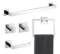 TURS Set di 5 pezzi di accessori per il bagno in cromo lucido set portasciugamani anello porta carta igienica e 2 ganci per asciugamani, montaggio a parete in acciaio inox
