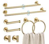 TURS Set di accessori da bagno in acciaio inox SUS304, 8 pezzi, color oro spazzolato, 61 cm e 50,8 cm, set di accessori da bagno rotondi, montaggio a parete
