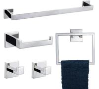 TURS Set di accessori per il bagno in cromo lucido set di barre per asciugamani include portasciugamani porta asciugamani porta carta igienica gancio 5 pezzi in acciaio inox a parete