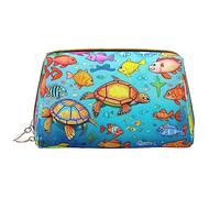 Turtle And Fish - Borsa per trucchi portatile in pelle di PVC, chiusura con cerniera, borsa da viaggio da viaggio, colore bianco, taglia unica, bianco, Taglia unica