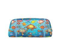 Turtle and Fish - Custodia in pelle leggera e portatile, con cerniera, 20,5 x 5,5 x 8 cm, per ufficio e viaggio, Argento, Taglia unica, Portamonete