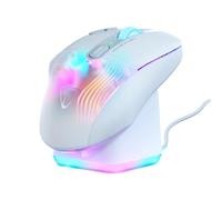 Turtle Beach Kone XP Air - Mouse da gioco wireless RGB ergonomico personalizzabile, sensore ottico a 19K DPI, 100 ore di batteria e base di ricarica - Bianco