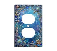 Turtle Duplex Outlet Covers Placca da parete, Ocean Nature Coral Fish Summer Blue Plastic Standard Size Double Power Outlet Cover Plate per casa, soggiorno, camera da letto, bagno Decor