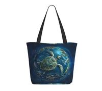 Turtle Earth, borsa da donna in tela leggera e riutilizzabile con cerniera, tracolla in cotone per sacchetti della spesa