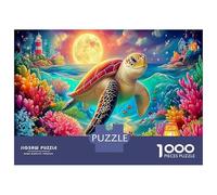 Turtle in Coral at Night 1000 Pezzi Puzzle Classici Per Adulti E Bambini ≥14 Anni Giochi Educativi Marine Life Per Appassionati Esperti Decorazione Casa Imparo Logica Visualizzazione 52x38cm/1000pcs