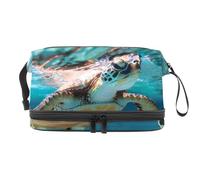 Turtle in The Sea - Beauty case a doppio strato per donne e ragazze, borsa da viaggio per trucchi e trucchi, pratica borsa organizer con scomparto per pennelli, Multi, 27x15x14 cm/10.6x5.9x5.5 in,
